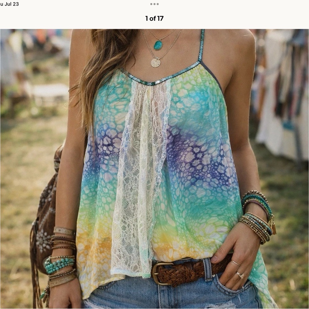 NWT Free People Chiffon Mermaid Seaside Camisole Tunic Top - Large